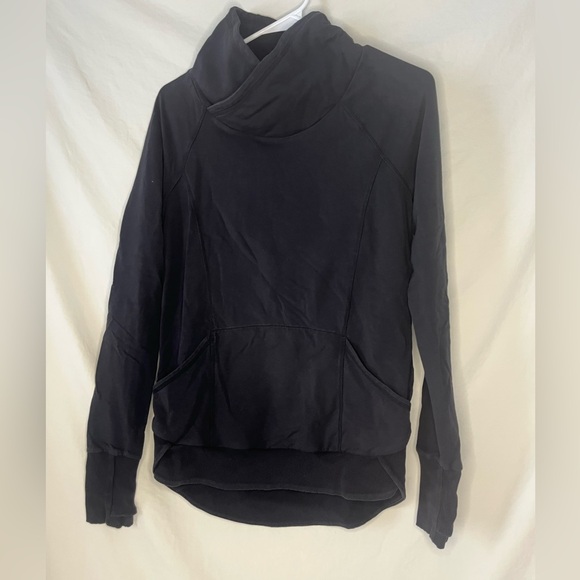 Athleta Tops - Athleta Cowl Neck Sweater Top charcoal/black ribbed detail kangaroo pocket wm xs